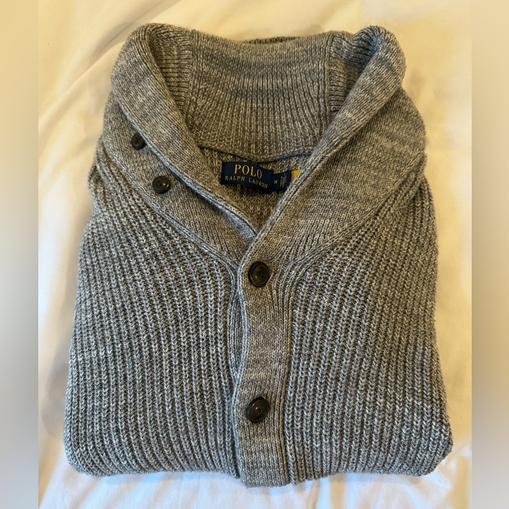 Polo by Ralph Lauren Gray Shawl Collar Button Cardigan